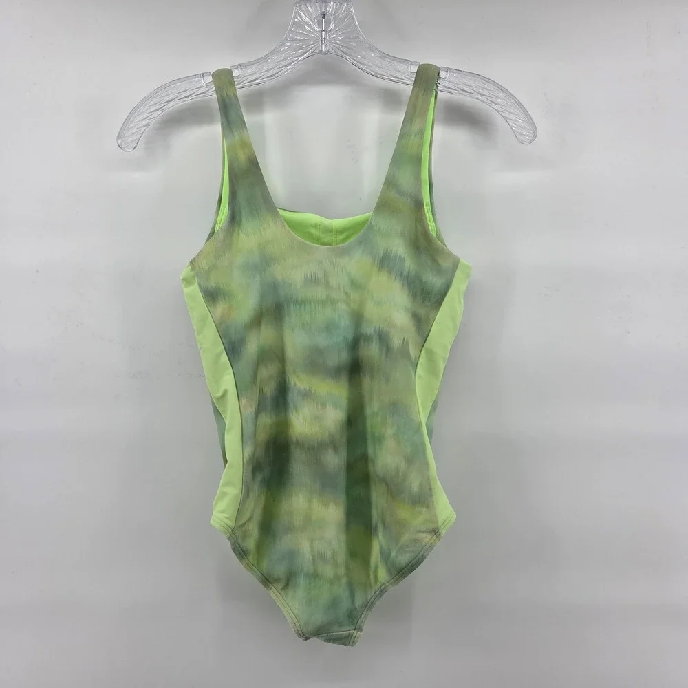 Athleta Girl One Piece Swimsuit Size 12‎ Green Abstract Vitamin Sea Sporty Beach